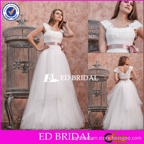 XL469 2014 made to order cap sleeve pink sash low back fat size wedding dress